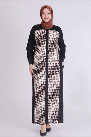 25Y2819 - SİYAH - Büyük Beden Tesettür Desenli Viskon Ferace