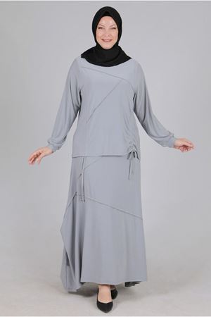 25Y3533 - GRİ - Büyük Beden Tesettür Sandy Etekli Takım
