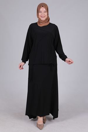 25Y3533 - SİYAH - Büyük Beden Tesettür Sandy Etekli Takım 