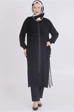 25Y25112 - SİYAH - Büyük Beden Tesettür Fırfırlı Biyeli Kap