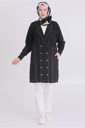 25Y25114 - SİYAH - Büyük Beden Tesettür Kruvaze Tensel Kap