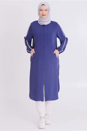 25Y25115 - MORCİVERT - Büyük Beden Tesettür Fermuarlı Biyeli Kap