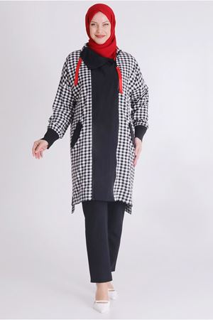 25Y25117 - SİYAH - Büyük Beden Tesettür Dokuma Kareli Kap