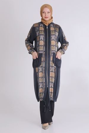 25Y25123 - SİYAH - Büyük Beden Tesettür Patchwork Desenli Lyocel Kap