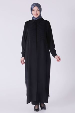 25Y28067 - SİYAH - Büyük Beden Tesettür Dokuma Ferace 