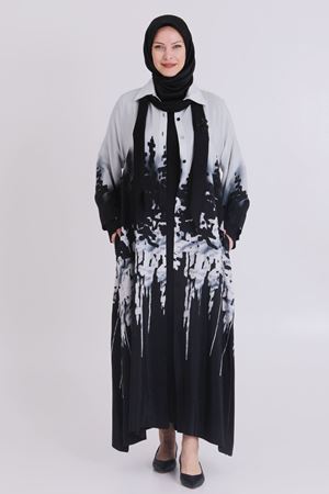 25Y40010 - SİYAH -  Büyük Beden Tesettür Desenli İkili Takım 