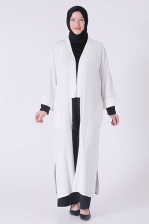 25Y70016 - SİYAH/EKRU - Büyük Beden Tesettür Pantolonlu Üçlü Takım