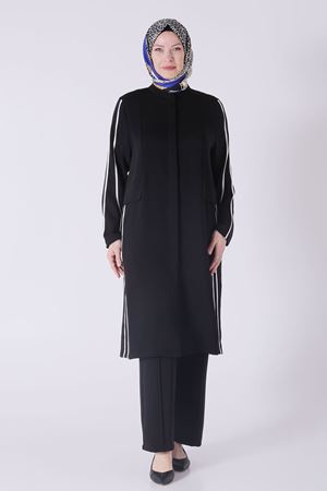 25Y35116 - SİYAH - Büyük Beden Tesettür Pantolonlu Takım