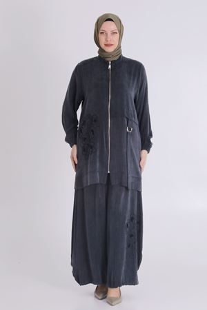 25Y35123 - SİYAH - Büyük Beden Tesettür Şalvarlı Lyocel Pantolonlu Takım 