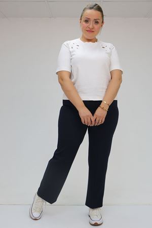 59010 Büyük Beden Beli Düğmeli Double Pantolon - Lacivert