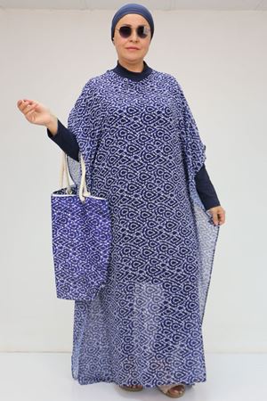 1719 Büyük Beden Pareo - Damla Desen Saks