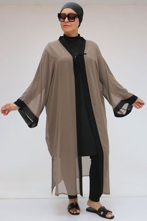 1735 Büyük Beden Garni Detaylı Pareo - Vizon