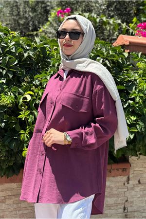 25Y7002 - BORDO - BASİC CEP DETAYLI GÖMLEK