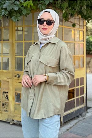 25Y7002 - HAKİ - BASİC CEP DETAYLI GÖMLEK