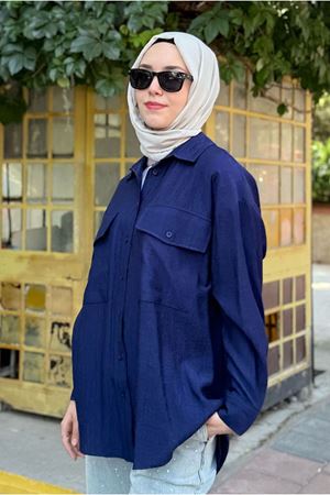 25Y7002 - LACİVERT - BASİC CEP DETAYLI GÖMLEK