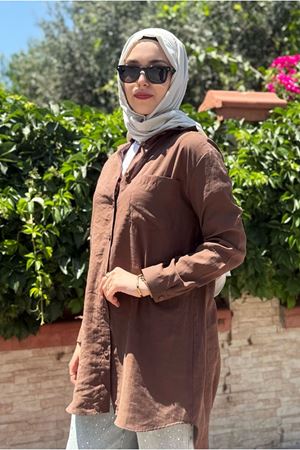 25Y7018 - KAHVE - LİYOSEL TEK CEP GÖMLEK -