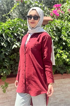 25Y7018 - BORDO  - LİYOSEL TEK CEP GÖMLEK 