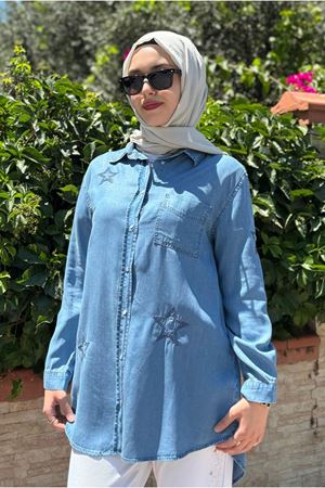 25Y7022 - AÇIK MAVİ - YILDIZ İŞLEMELİ GÖMLEK 