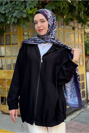 25Y7295 - SİYAH - KANGURU CEPLİ BOMBER CEKET