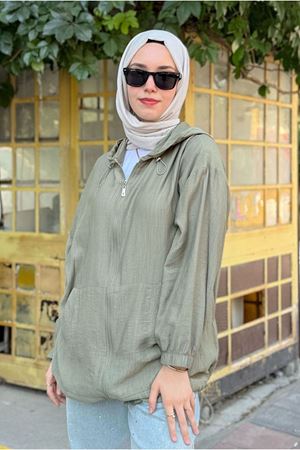 25Y7295 - HAKİ - KANGURU CEPLİ BOMBER CEKET 