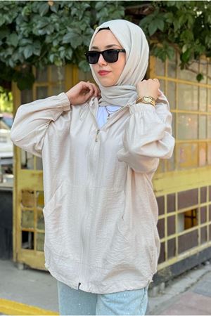 25Y7295 - BEJ - KANGURU CEPLİ BOMBER CEKET 