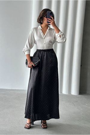 25Y7115 - SİYAH - SATEN TAŞLI ETEK