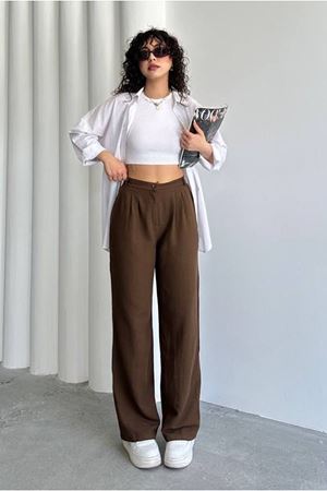 25Y7360 - KAHVE - PALLAZZO KETEN PANTOLON