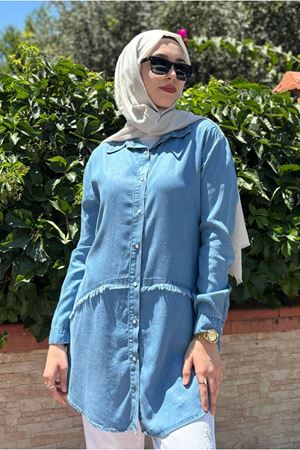 25Y7014 - MAVİ - ÇITÇITLI BASİC TENSEL GÖMLEK