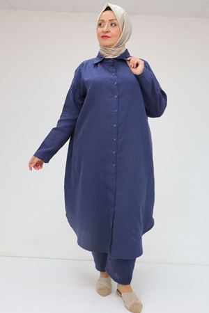 57047  Büyük Beden Müslin Pantolonlu Takım - Lacivert