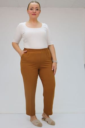 59015 Büyük Beden Borupaça Krep Pantolon - Hardal