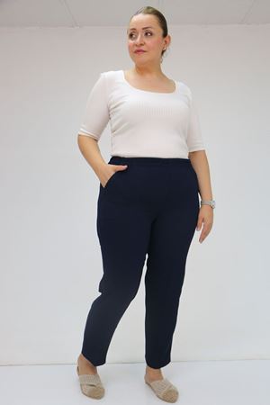 59015 Büyük Beden Borupaça Krep Pantolon - Lacivert
