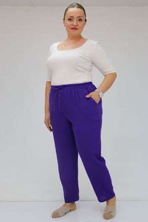 59020 Büyük Beden Beli Lastikli Müslin Dar Paça Pantolon - Mor