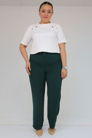 59016 Büyük Beden Beli Düğmeli Krep Pantolon - Zümrüt