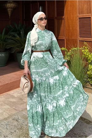 25Y1206 - YEŞİL - MERWİSH  YAZ ELBİSE