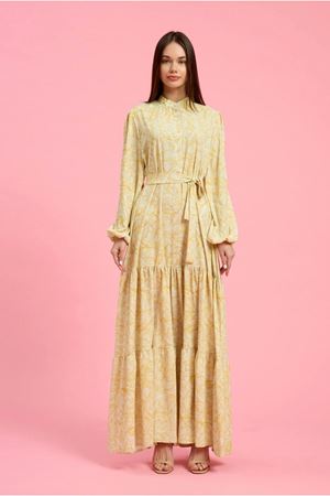 25Y1249 - SARI - MERWİSH  YAZ ELBİSE