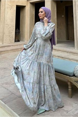 25Y1265 - GRİ - MERWİSH  YAZ ELBİSE