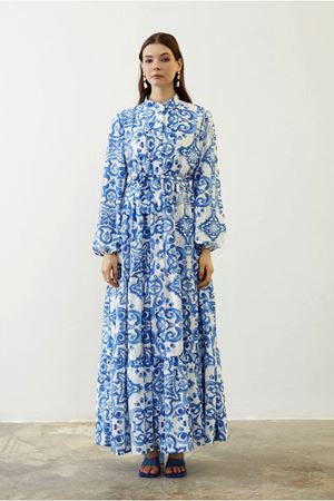 25Y1390 - MAVİ - MERWİSH  YAZ ELBİSE