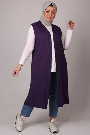 34000 Büyük Beden Penye Giy-Çık Yelek - Mor