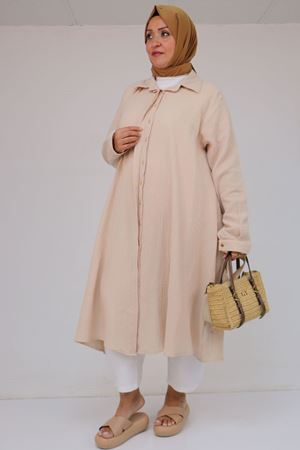 58093 Büyük Beden Mevlana Kesim Müslin Gömlek - Bej