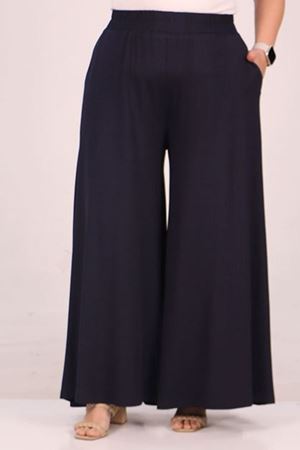 49003 Büyük Beden Beli Lastikli Penye Etek Pantolon - Koyu Lacivert