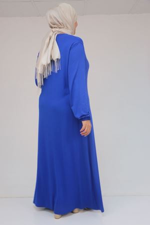 22008 Büyük Beden Kolu Lastikli Elbise - Saks