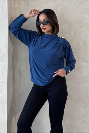 25Y7046 - İNDİGO - GOLD DÜĞME TUNİK