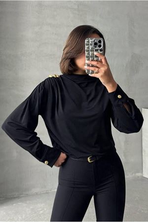 25Y7046 - SİYAH - GOLD DÜĞME TUNİK