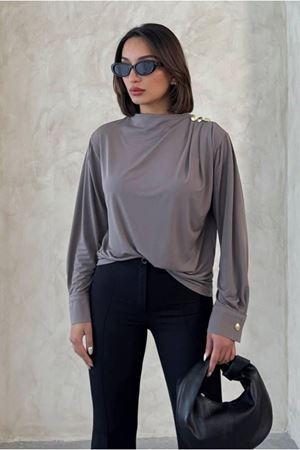 25Y7046 - VİZON - GOLD DÜĞME TUNİK