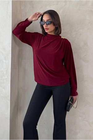 25Y7046 - BORDO - GOLD DÜĞME TUNİK