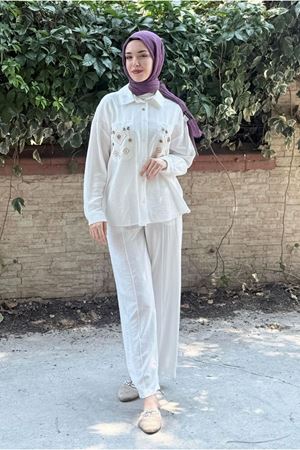 25Y7538 - EKRU - CEP NAKIŞ İŞLEMELİ TAKIM