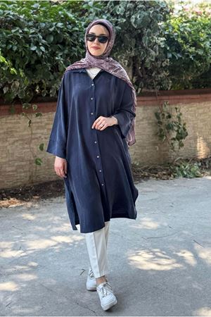 25Y7036 - LACİVERT - YARASAKOL MODAL OVERSİZE TUNİK