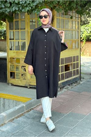 25Y7036 - SİYAH - YARASAKOL MODAL OVERSİZE TUNİK