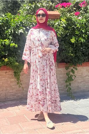 25Y7485 - PEMBE - DESENLİ ELBİSE