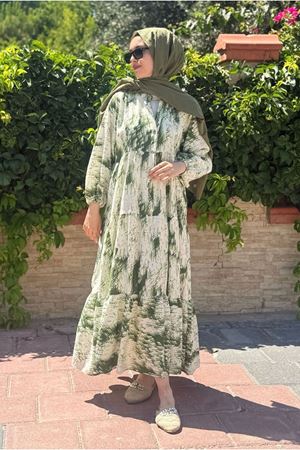 25Y7485 - YEŞİL- DESENLİ ELBİSE